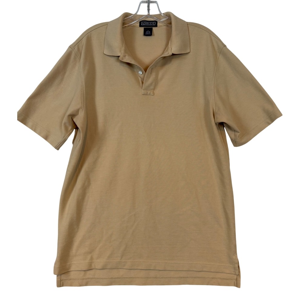 Lands End Mens Short Sleeve Pique Polo Shirt Tan Khaki Size M 38-40 Normcore